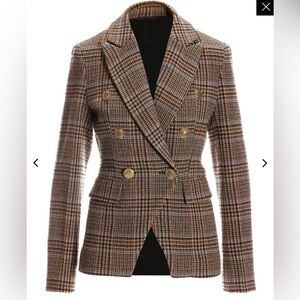 NWT Boston Proper Plaid Modern Double Breasted Blazer Brown Multi